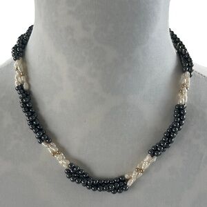 Elegant Hematite & Freshwater Pearl Twisted Beaded Necklace